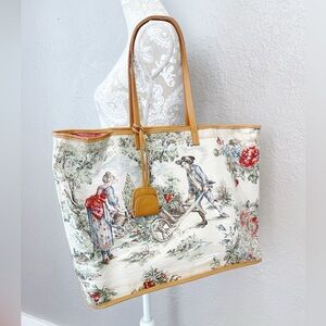 Clever Carriage Company Toile Coated Canvas Tote Bag – Leather Trim - Gorgeous